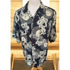 Vintage Tommy Bahama Blue  Floral Hawaiian Shirt Sz Large‎ 100% Rayon Aloha